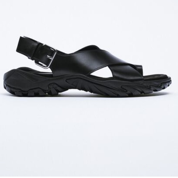 NWT Zara Vibram soled leather sandals lug trek black urban city size 39 - Picture 3 of 12